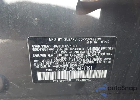 2020 Subaru Forester Sport z USA, uszkodzony, nr VIN JF2SKARC6LH431391